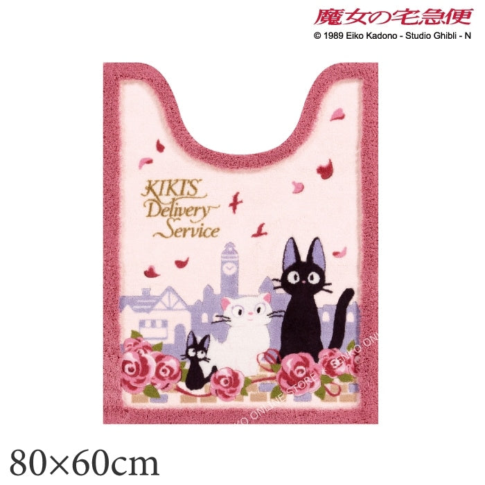 【ロングトイレマット ジブリ 猫 キャラ 可愛い】約80×60cm ピンク 魔女の宅急便 ジジとデート