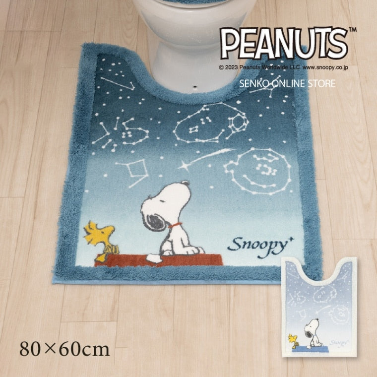 PEANUTS 星空スヌーピー ロングトイレマット 約80×60cm ブルー/ブルーグレー
