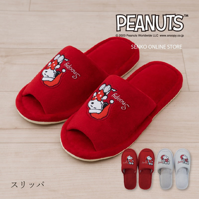 ★PEANUTS ハッピークリスマス スリッパ フリーサイズ グレー/レッド