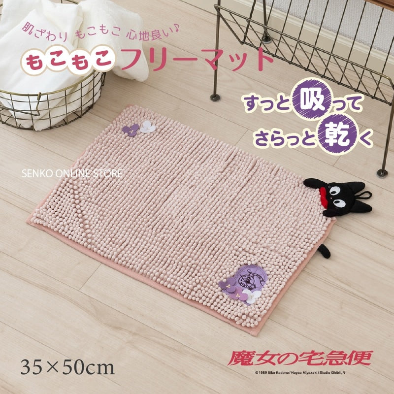 【フリーマット 玄関マット バスマット ジブリ キャラ 可愛い マイクロモール】約35×50cm 魔女の宅急便 もこもこジジ(ピンク)