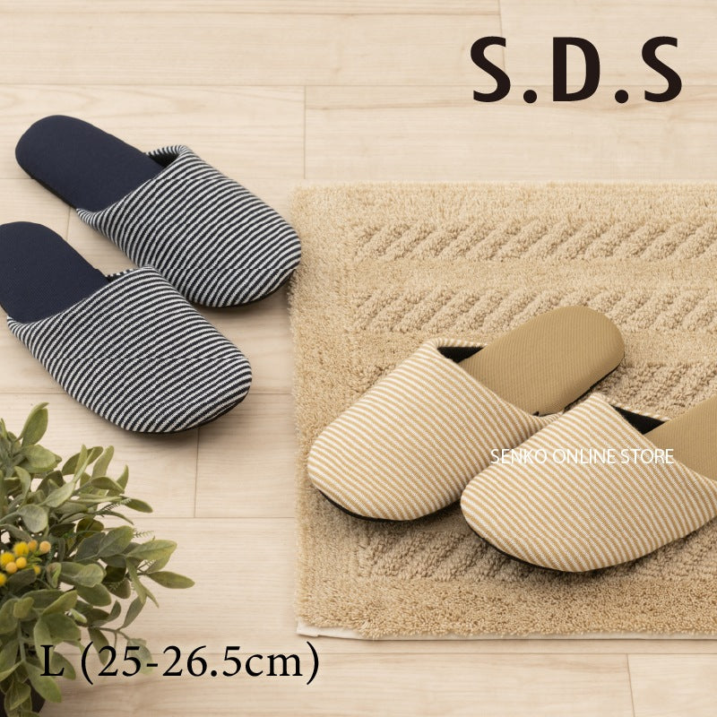【スリッパ】Lサイズ(約25〜26.5cm) ベージュ/ネイビーブルー SDS ピンボーダー