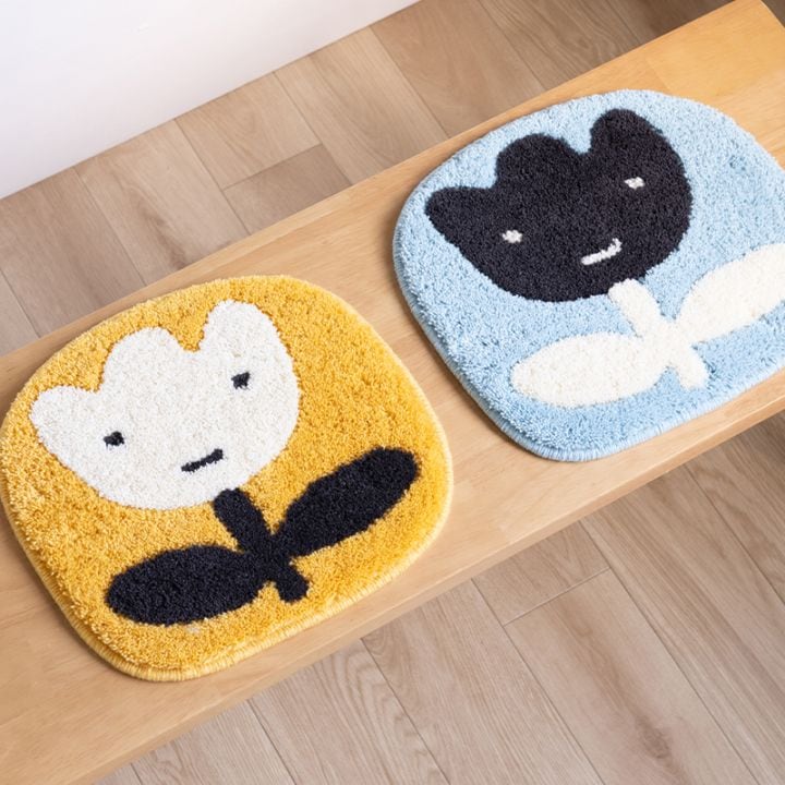 アツコマタノ チェアマット チューリップ 約32×35cm ブルー/イエロー