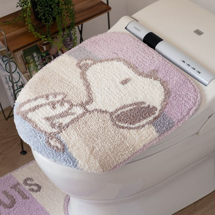 PEANUTS くすみパステル トイレ兼用フタカバー(普通便座&温水洗浄・暖房便座兼用) ブルー/ピンク