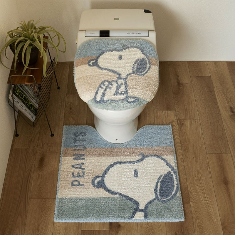 PEANUTS くすみパステル トイレ2点セット トイレマット+兼用フタカバー(普通便座&温水洗浄・暖房便座兼用) ブルー/ピンク