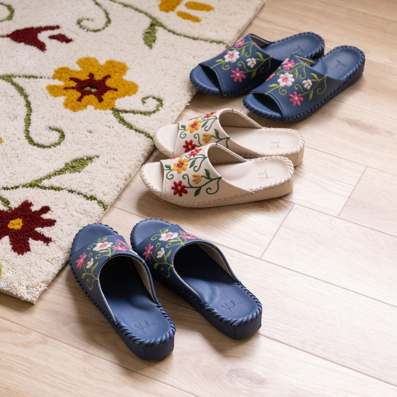 シビラ フロラシオン スリッパ Sサイズ(約21.5〜22.5cm)Mサイズ(約22.5〜23.5cm)/Lサイズ(約23.5〜24.5cm) ベージュ/ネイビーブルー