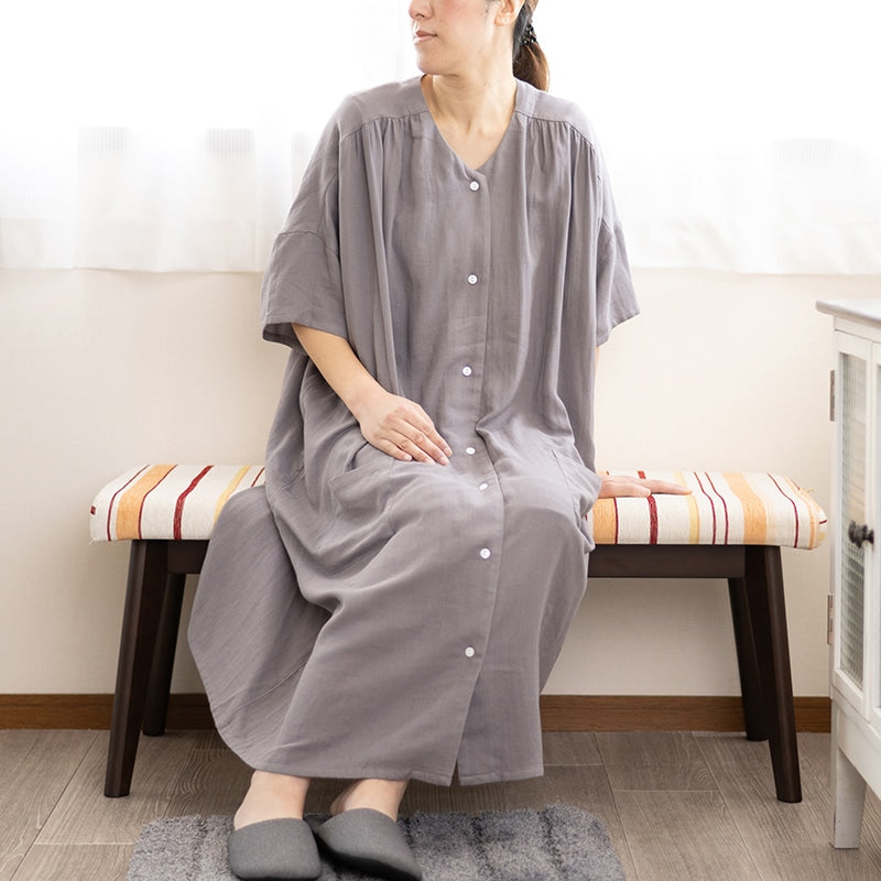 ★M+home スオラ 前開きワンピース M〜Lサイズ ブルー/グレー/ネイビーブルー