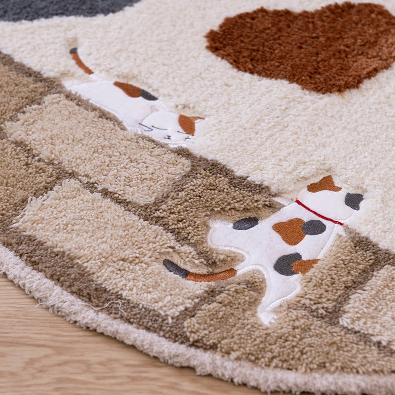 SDS 和にゃんこ ミケ ロングトイレマット 約80×60cm ベージュ