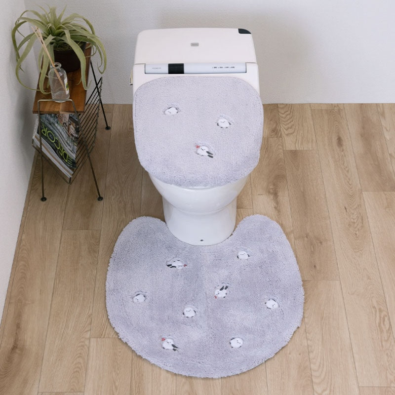 SDS プチシマエナガちゃん トイレ2点セット トイレマット+兼用フタカバー(普通便座&温水洗浄・暖房便座兼用) ブルー/グレー