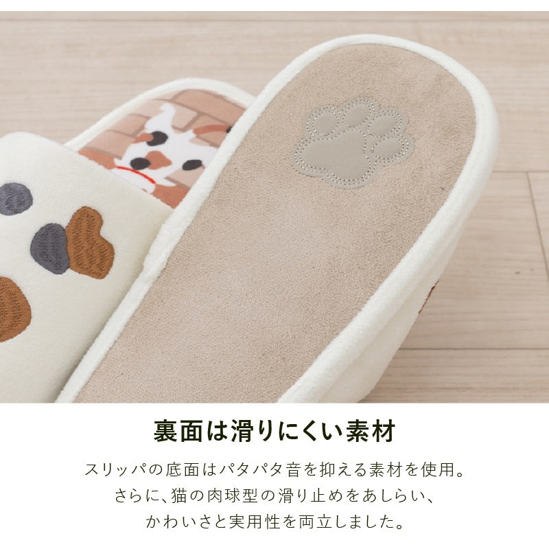 SDS 和にゃんこ ミケ トイレ3点セット ロングトイレマット+兼用フタカバー(普通便座&温水洗浄・暖房便座兼用)+スリッパ ベージュ