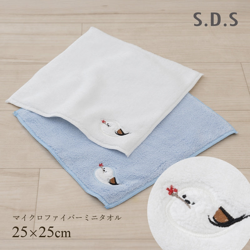 SDS シマエナガちゃん ミニタオル 約25×25cm ブルー/ホワイト