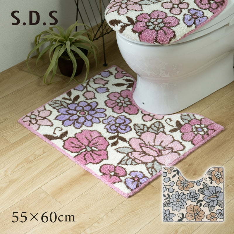 SDS シャーロット トイレマット 約55×60cm グレー/ローズ