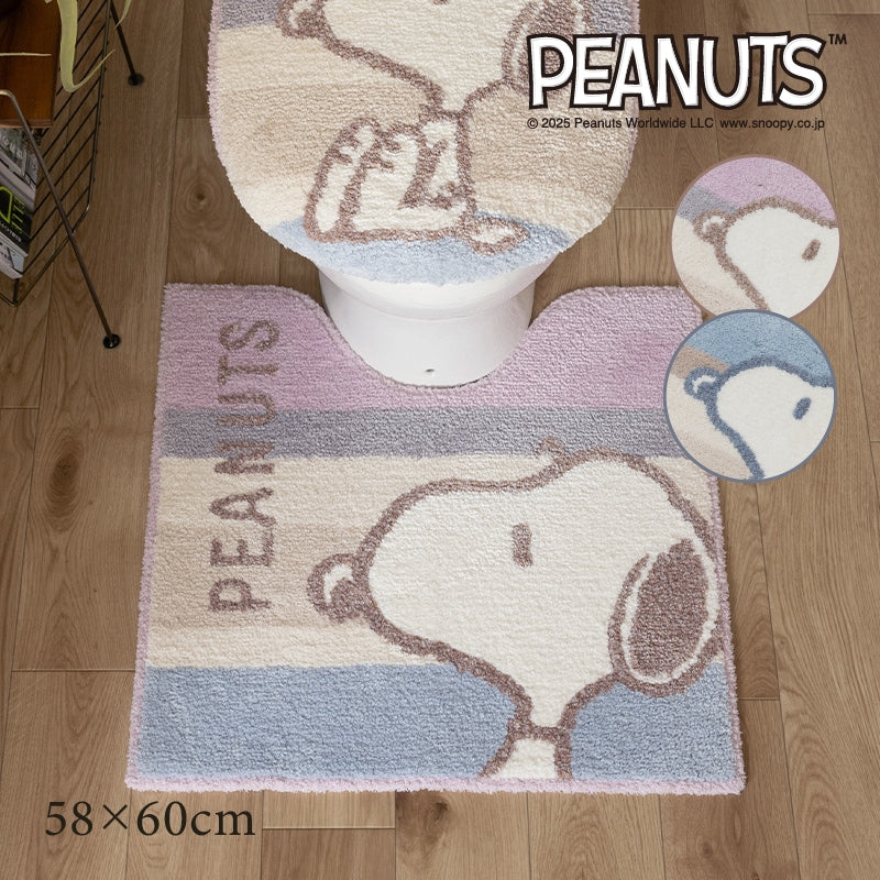 PEANUTS くすみパステル トイレマット 約58×60cm ブルー/ピンク