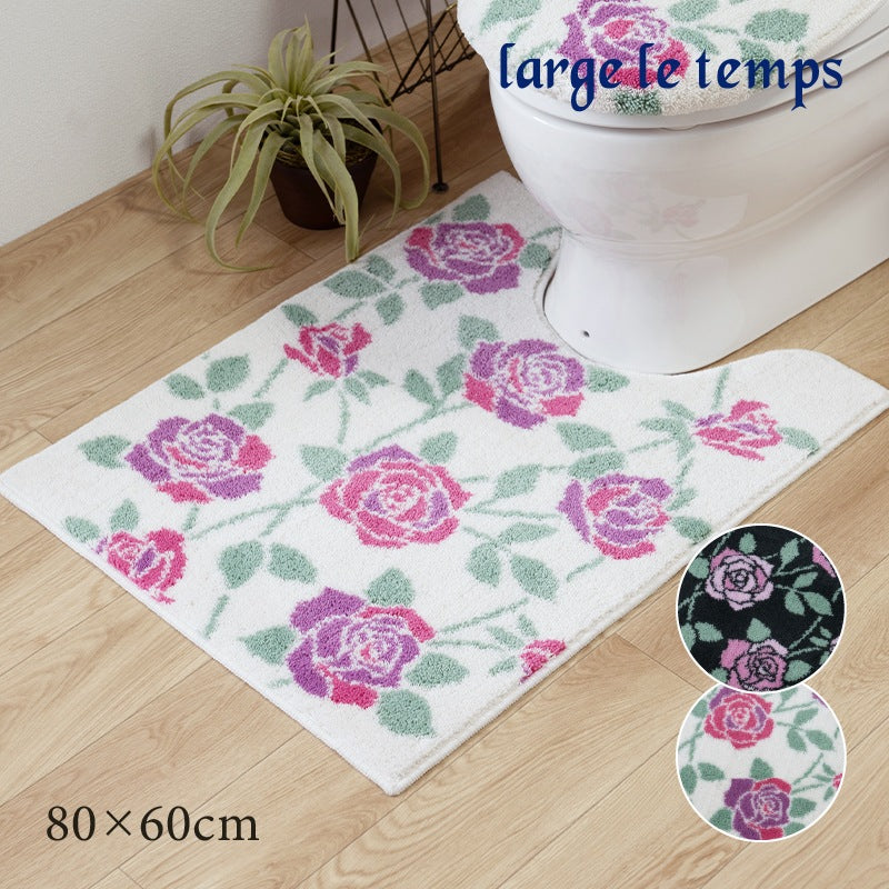 ラルジュルタン グレイス ロングトイレマット 約80×60cm ブラック/アイボリー