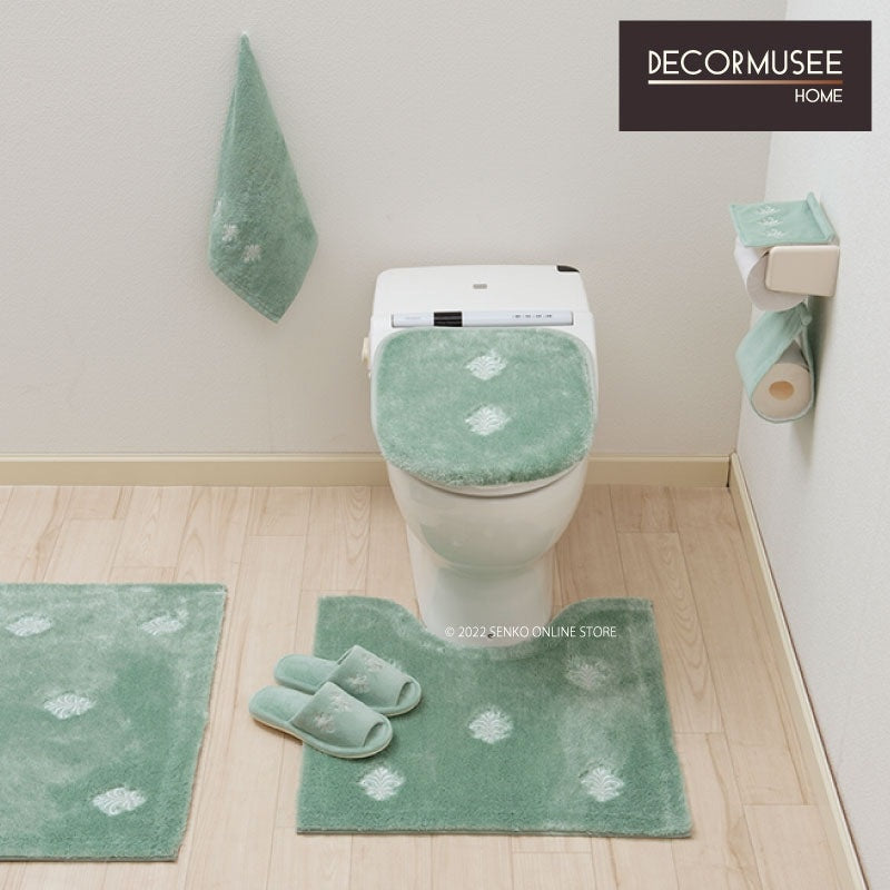 【トイレマット モダン エレガント ラインストーン付き】約60×60cm ベージュ/グリーン/ピンク デコールミュゼ エンブレム