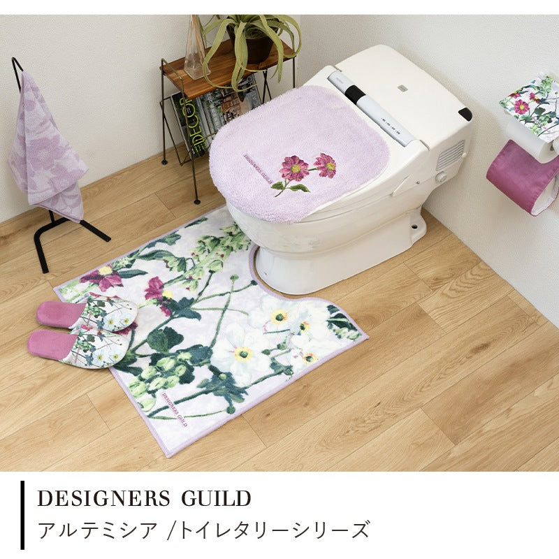 デザイナーズギルド アルテミシア トイレ4点セット トイレマット+兼用フタカバー+スリッパ+ペーパーホルダーカバー アイボリー/ピンク