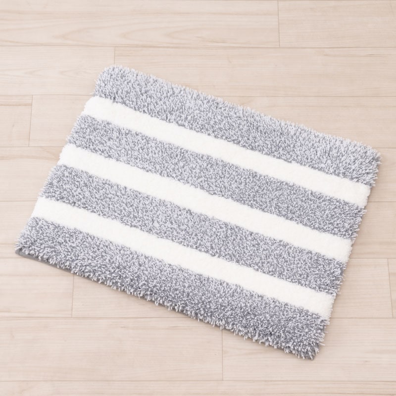 【バスマット 吸水速乾 柔らかい シャリ感 滑りにくい】約45×60cm ベージュ/グレー THEバスマット デュアルボーダー