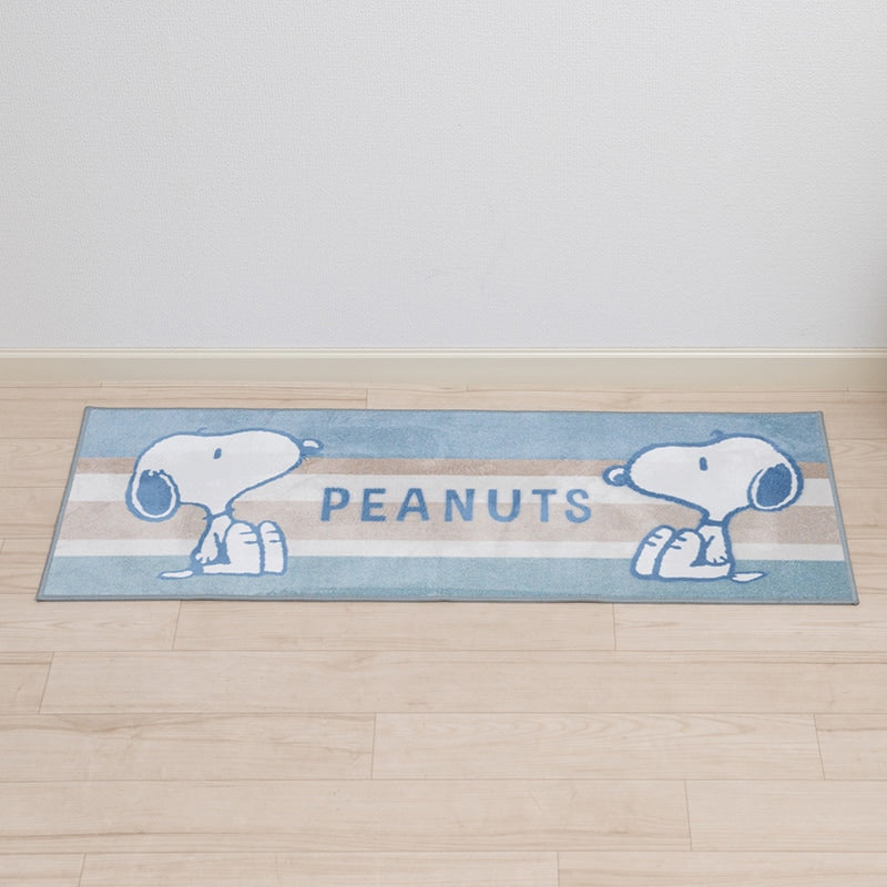 PEANUTS くすみパステル ロングマット 約45×120cm ブルー/ピンク