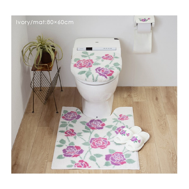 ラルジュルタン グレイス ロングトイレマット 約80×60cm ブラック/アイボリー