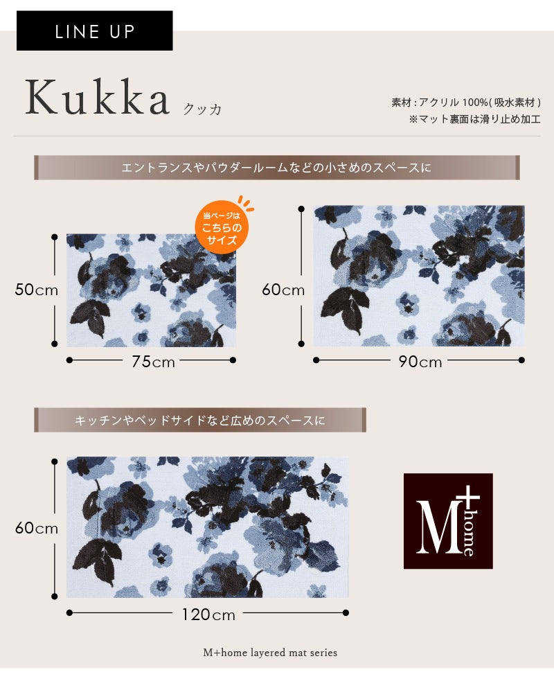 M+home クッカ インテリアマット 約50×75cm ネイビーブルー