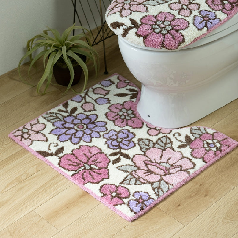 SDS シャーロット トイレマット 約55×60cm グレー/ローズ