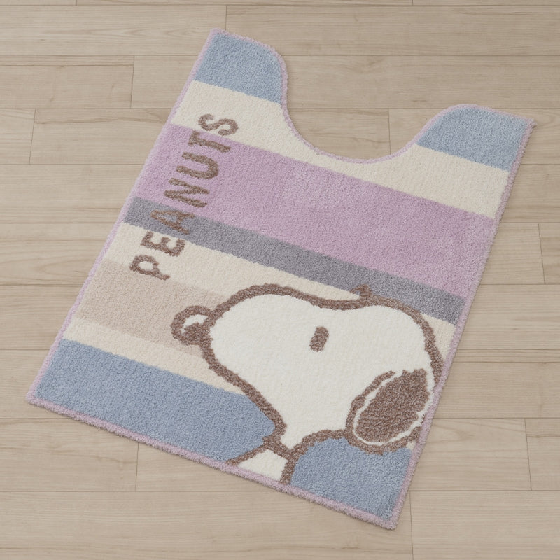 PEANUTS くすみパステル ロングトイレマット 約80×60cm ブルー/ピンク