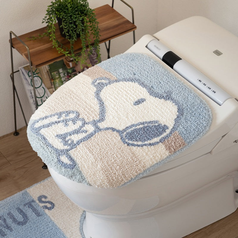 PEANUTS くすみパステル トイレ兼用フタカバー(普通便座&温水洗浄・暖房便座兼用) ブルー/ピンク