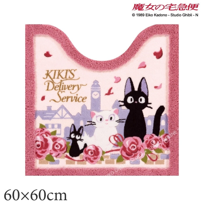 【トイレマット ジブリ 猫 キャラ 可愛い】約60×60cm ピンク 魔女の宅急便 ジジとデート