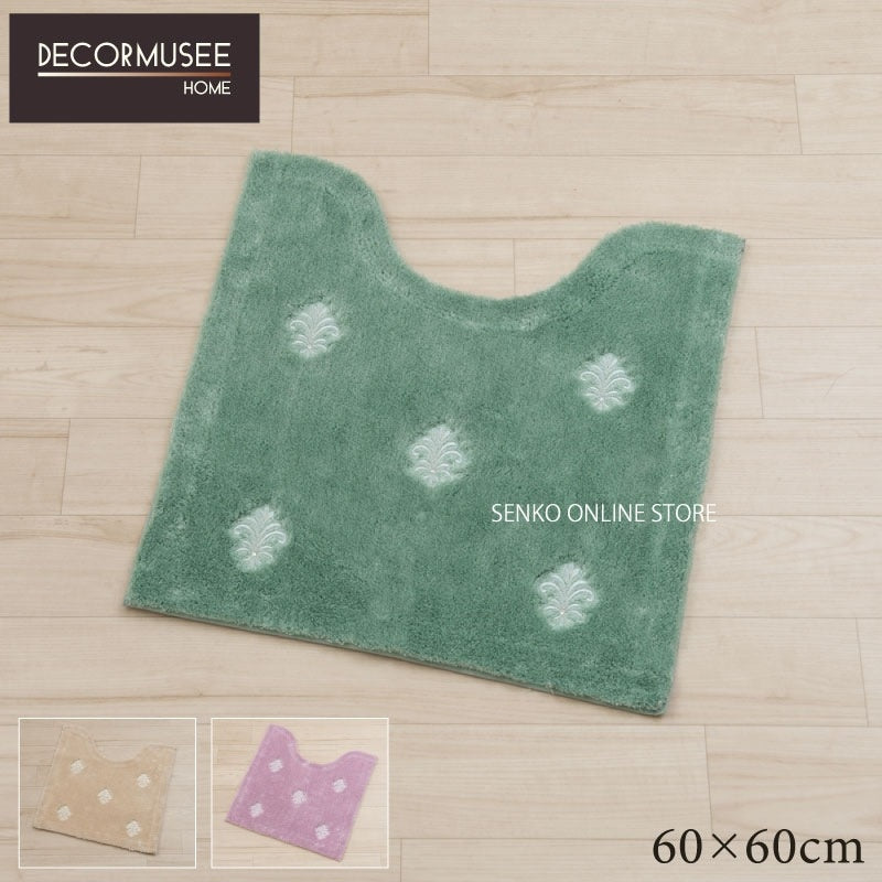 【トイレマット モダン エレガント ラインストーン付き】約60×60cm ベージュ/グリーン/ピンク デコールミュゼ エンブレム