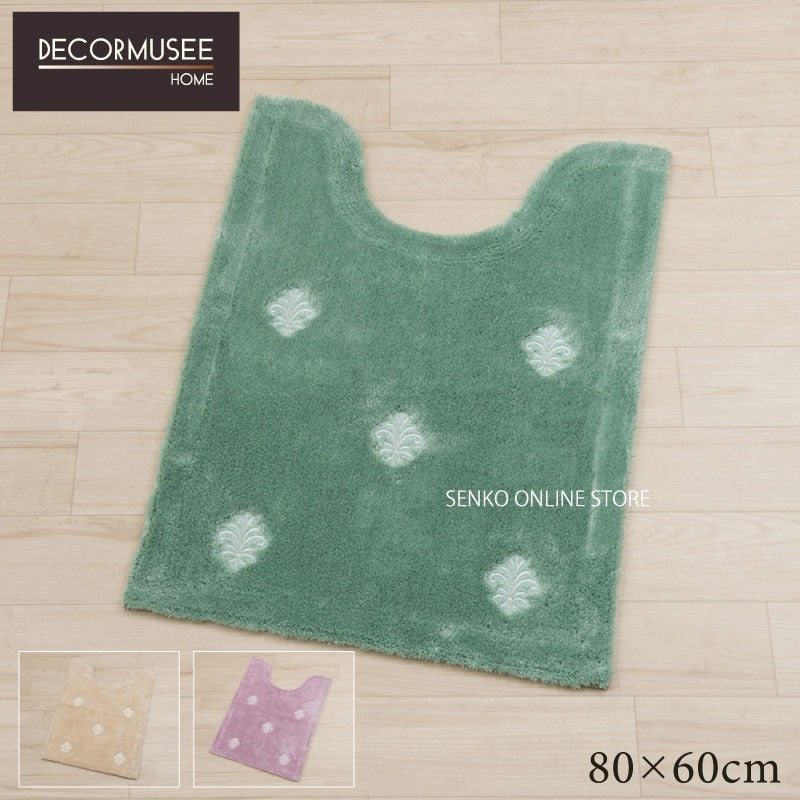 【ロングトイレマット モダン エレガント ラインストーン付き】約80×60cm ベージュ/グリーン/ピンク デコールミュゼ エンブレム