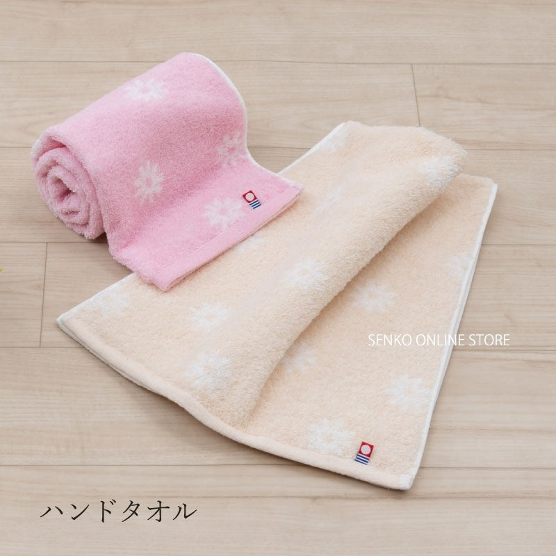 マーガレット2 ハンドタオル 約34×75cm ベージュ/ピンク