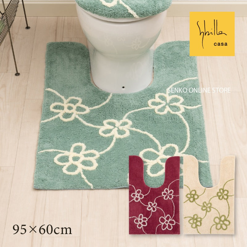 ★シビラ オルファブレ 耳長トイレマット 約95×60cm ベージュ/グリーン/レッド