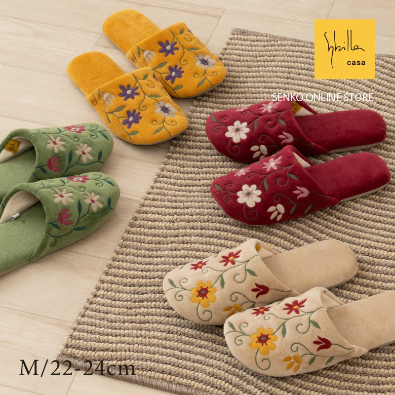 シビラ スリッパ フラワーガーデン 適応サイズ:（M）約22〜24cm ベージュ/グリーン/レッド/イエロー
