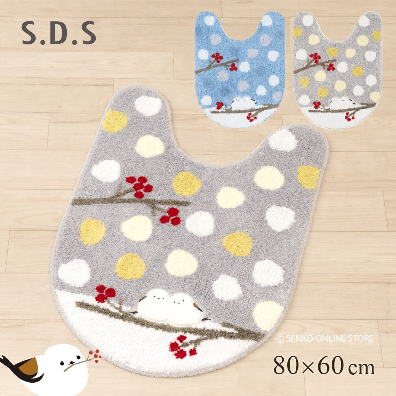 SDS シマエナガちゃん ロングトイレマット 約80×60cm ブルー/グレー