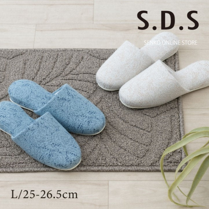 SDS ローズレイス スリッパ Lサイズ（約25〜26.5cm） ブルー/ベージュ