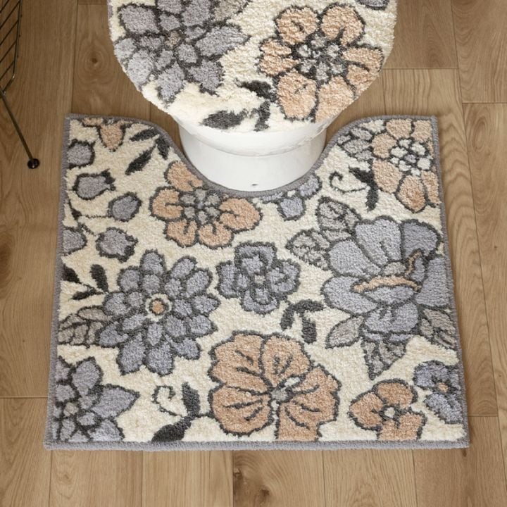 SDS シャーロット トイレマット 約55×60cm グレー/ローズ