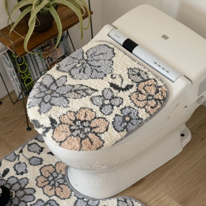 SDS シャーロット トイレ兼用フタカバー（普通便座＆温水洗浄・暖房便座兼用） グレー/ローズ