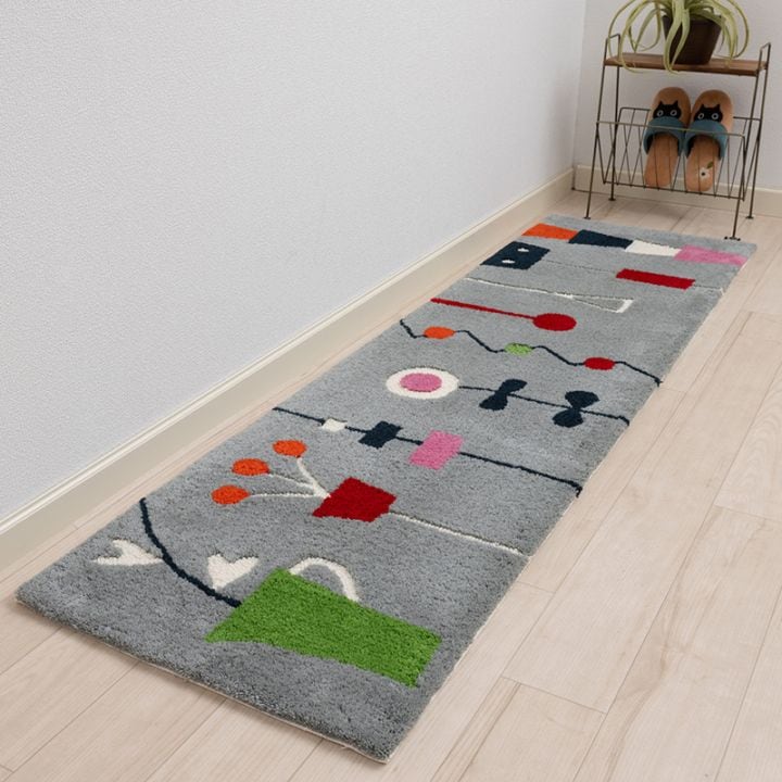 アツコマタノ キッチンの窓辺 ロングマット 約50×180cm グレー/アイボリー