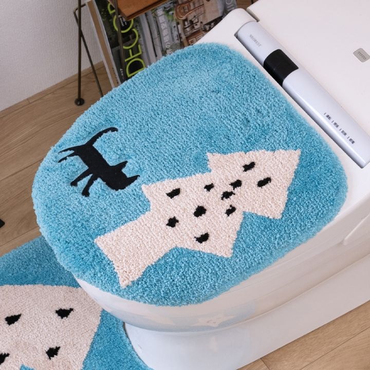 アツコマタノ 迷子のMEME BEBE トイレ兼用フタカバー（普通便座＆温水洗浄・暖房便座兼用） ブルー/アイボリー