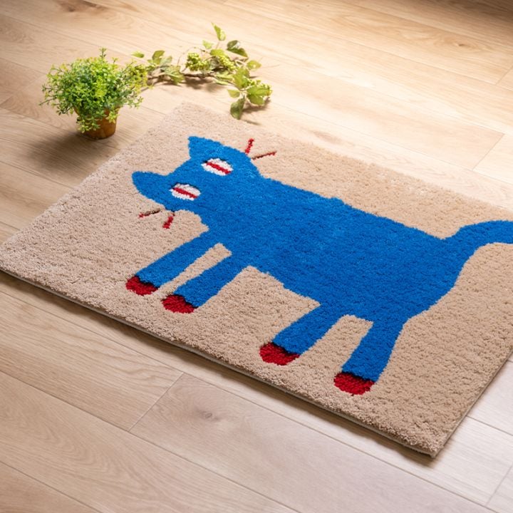 アツコマタノ インテリアマット 見つめる猫 約50×75cm ベージュ