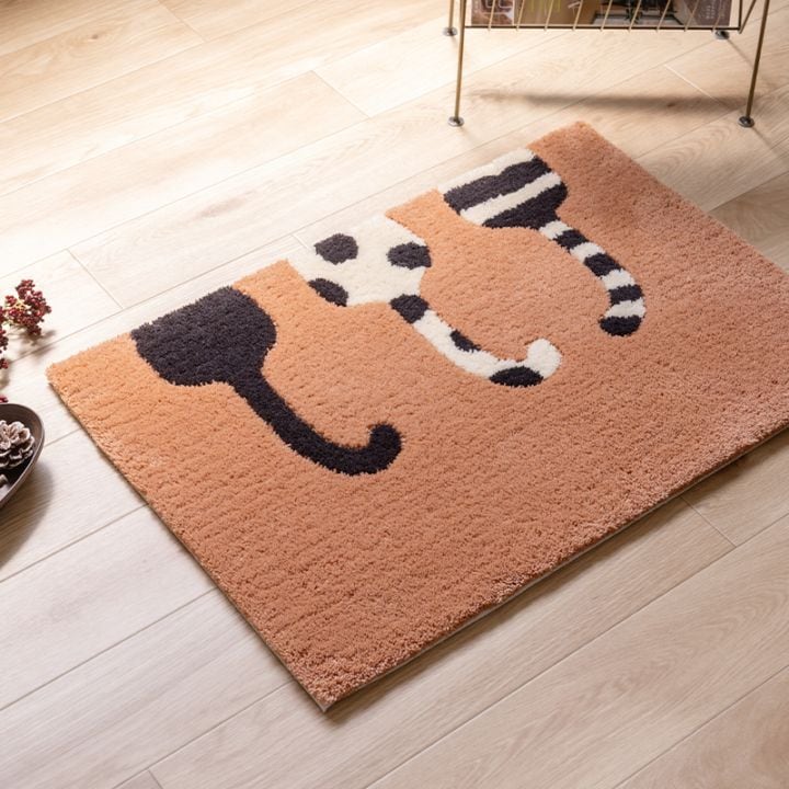 アツコマタノ インテリアマット 仲良し猫 約50×75cm キャメル
