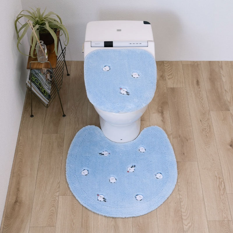 SDS プチシマエナガちゃん トイレ2点セット トイレマット+兼用フタカバー（普通便座＆温水洗浄・暖房便座兼用） ブルー/グレー
