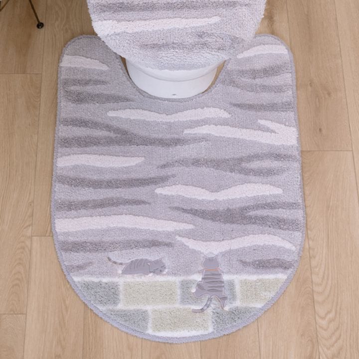 SDS 和にゃんこ サバ ロングトイレマット 約80×60cm グレー