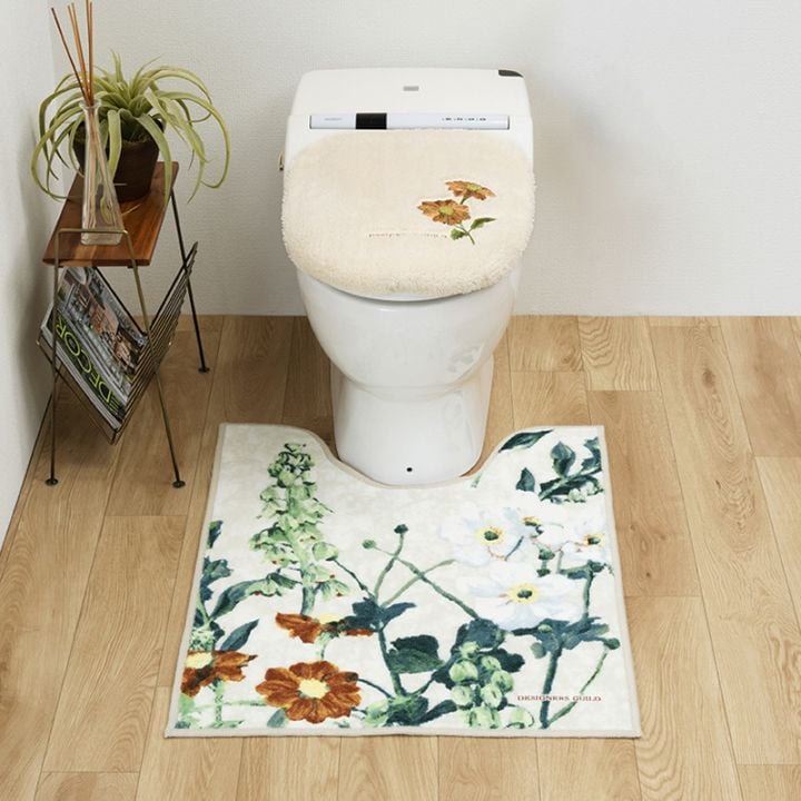 デザイナーズギルド アルテミシア トイレ2点セット ロングトイレマット+兼用フタカバー アイボリー/ピンク