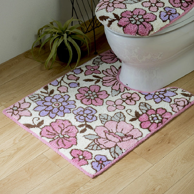 SDS シャーロット ロングトイレマット 約75×60cm グレー/ローズ
