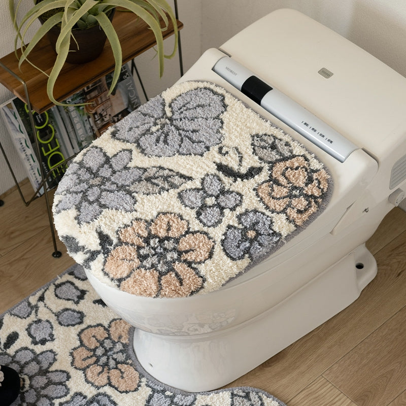 SDS シャーロット トイレ兼用フタカバー（普通便座＆温水洗浄・暖房便座兼用） グレー/ローズ