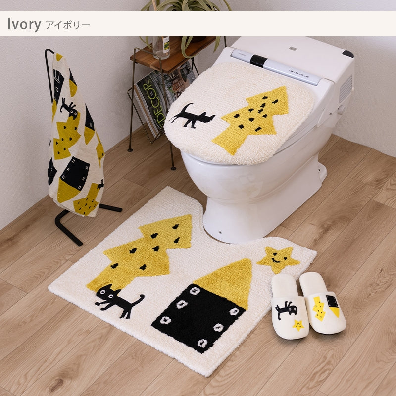 アツコマタノ 迷子のMEME BEBE トイレマット 約60×60cm ブルー/アイボリー