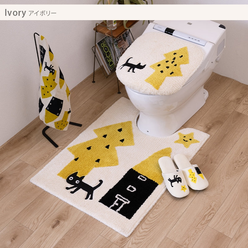 アツコマタノ 迷子のMEME BEBE ロングトイレマット 約80×60cm ブルー/アイボリー