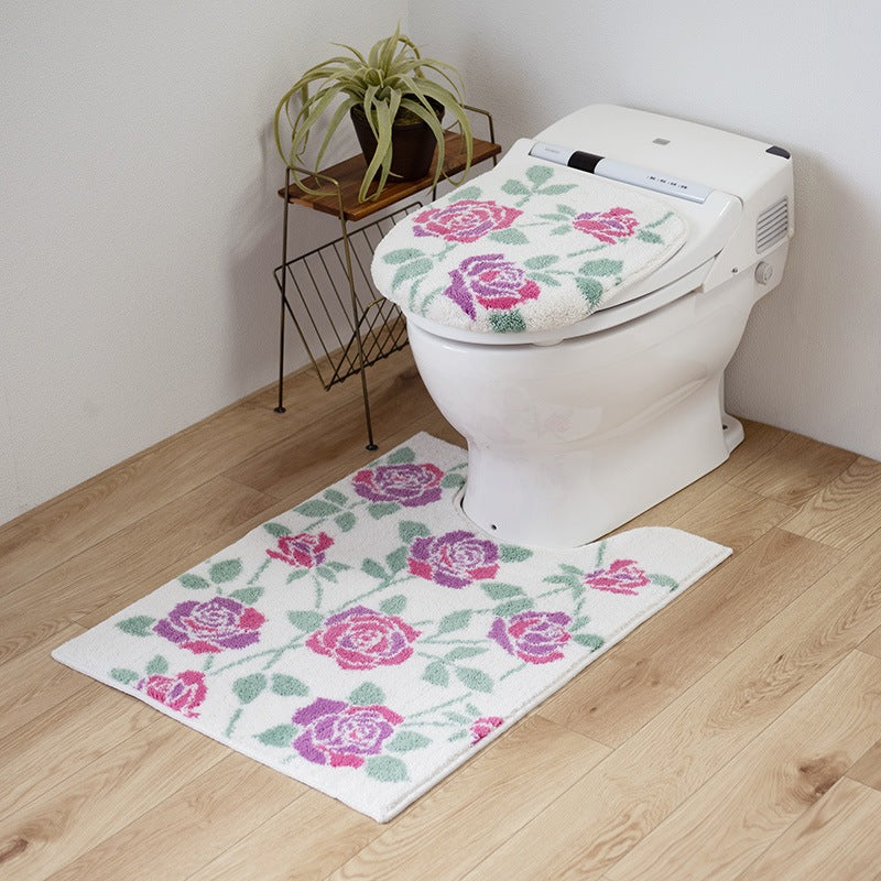 ラルジュルタン グレイス トイレ2点セット ロングトイレマット+兼用フタカバー（普通便座＆温水洗浄・暖房便座兼用） ブラック/アイボリー