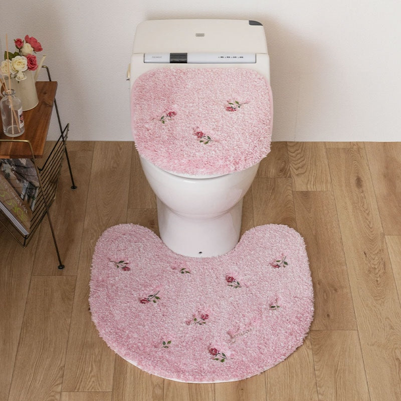 SDS yorisou スイートローズ トイレ2点セット トイレマット+兼用フタカバー（普通便座＆温水洗浄・暖房便座兼用） ピンク