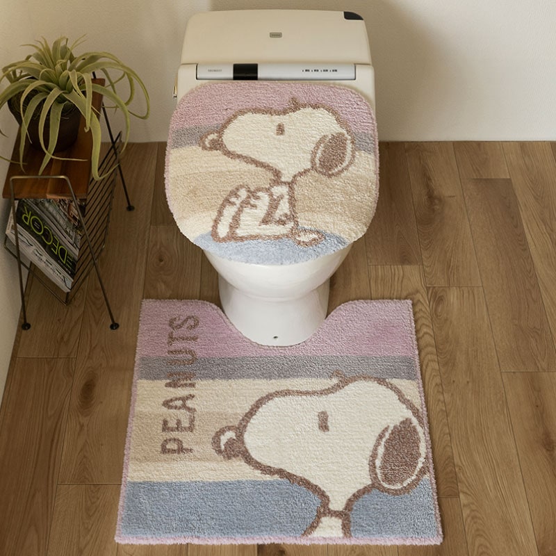PEANUTS くすみパステル トイレ2点セット トイレマット+兼用フタカバー（普通便座＆温水洗浄・暖房便座兼用） ブルー/ピンク